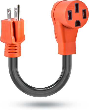 30 Amp 3 Prong RV Male Plug to 4 Prong Generator Adapter Cord, NEMA N515P Male to N1450R Female with Grip Handle 7500W Heavy Duty STW 10/3 AWG RV EV Generator Adapter Cord, Orange, ETL Listed
